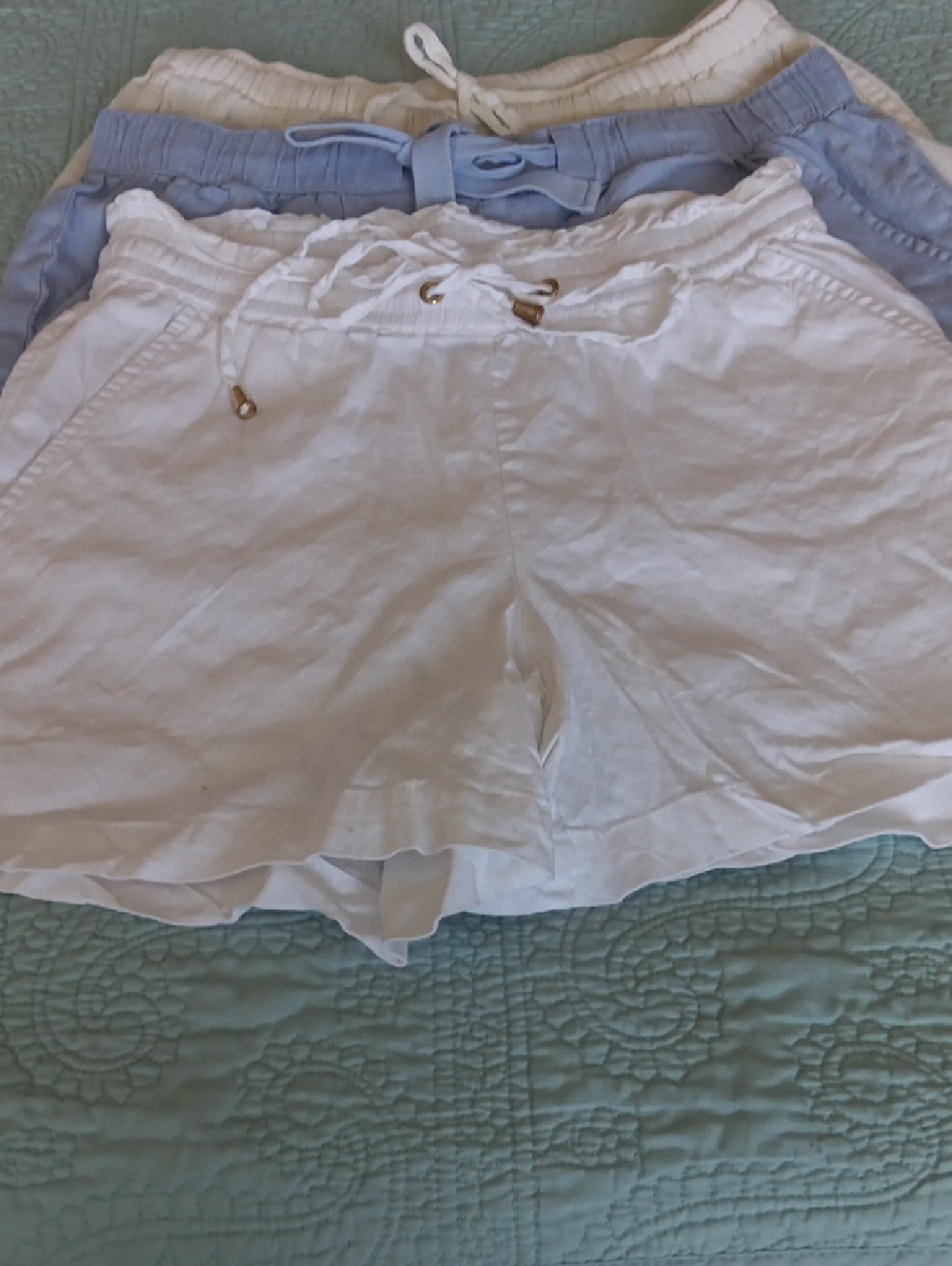 Bundle of 3. Pair Ladies High-Rise Drawstring Linen/Cotton Shorts.All Small - Picture 3 of 12